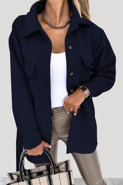 Prenda exterior informal de calle con hebilla sólida y cinturón con cuello vuelto