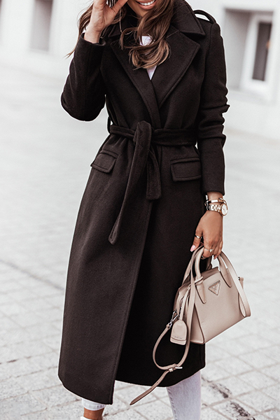 Prenda exterior informal y elegante con cinturón y cuello vuelto (4 colores)