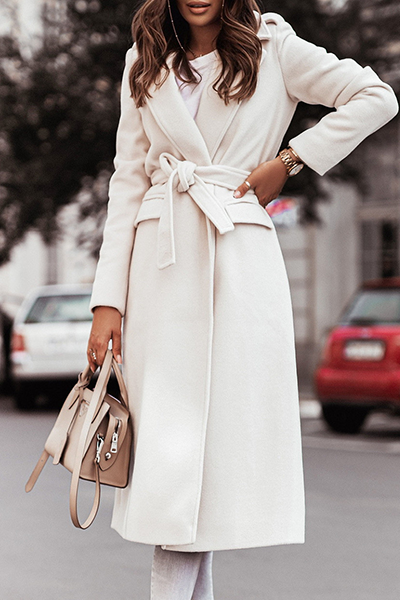 Prenda exterior informal y elegante con cinturón y cuello vuelto (4 colores)