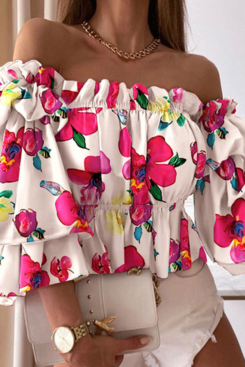 Blusas con hombros descubiertos y estampados de moda urbana (5 colores)