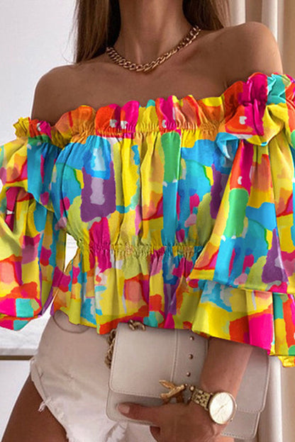 Blusas con hombros descubiertos y estampados de moda urbana (5 colores)