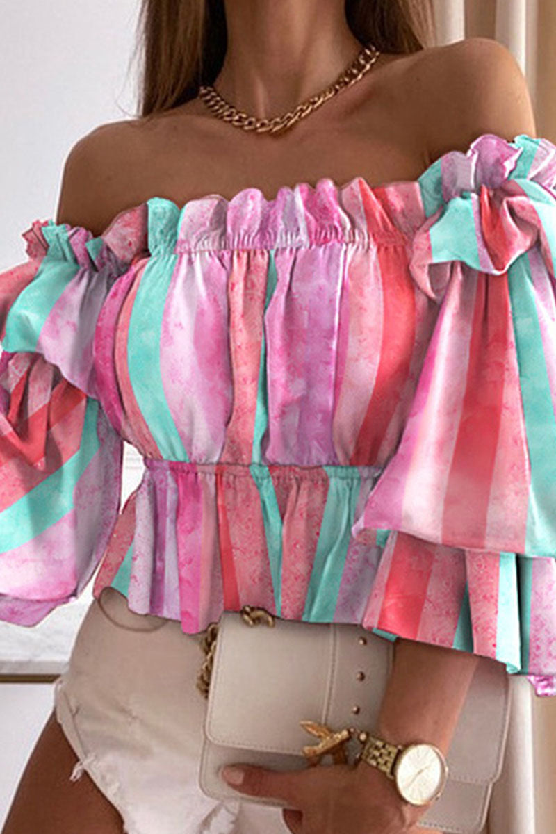 Blusas con hombros descubiertos y estampados de moda urbana (5 colores)