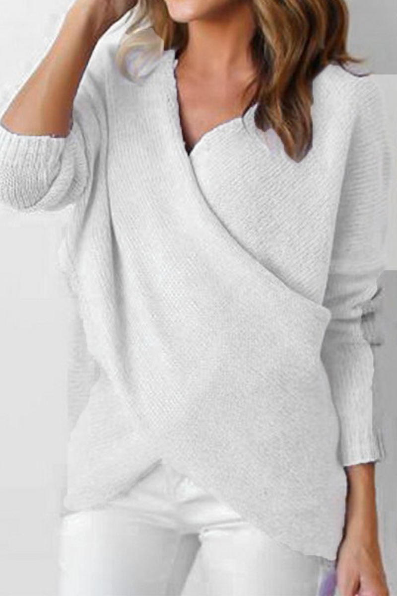 Tops casuales de cuello en V con abertura en la parte superior lisa