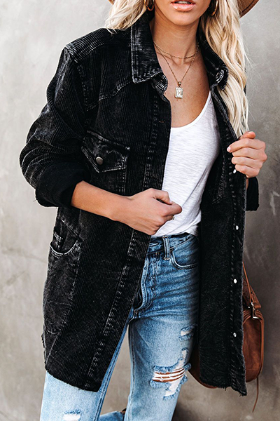 Prendas de abrigo informales con cuello vuelto y hebilla de bolsillo