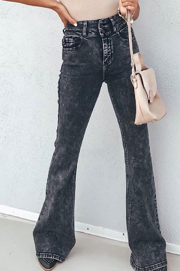 Pantalones lisos de calle con cintura alta y pierna ancha