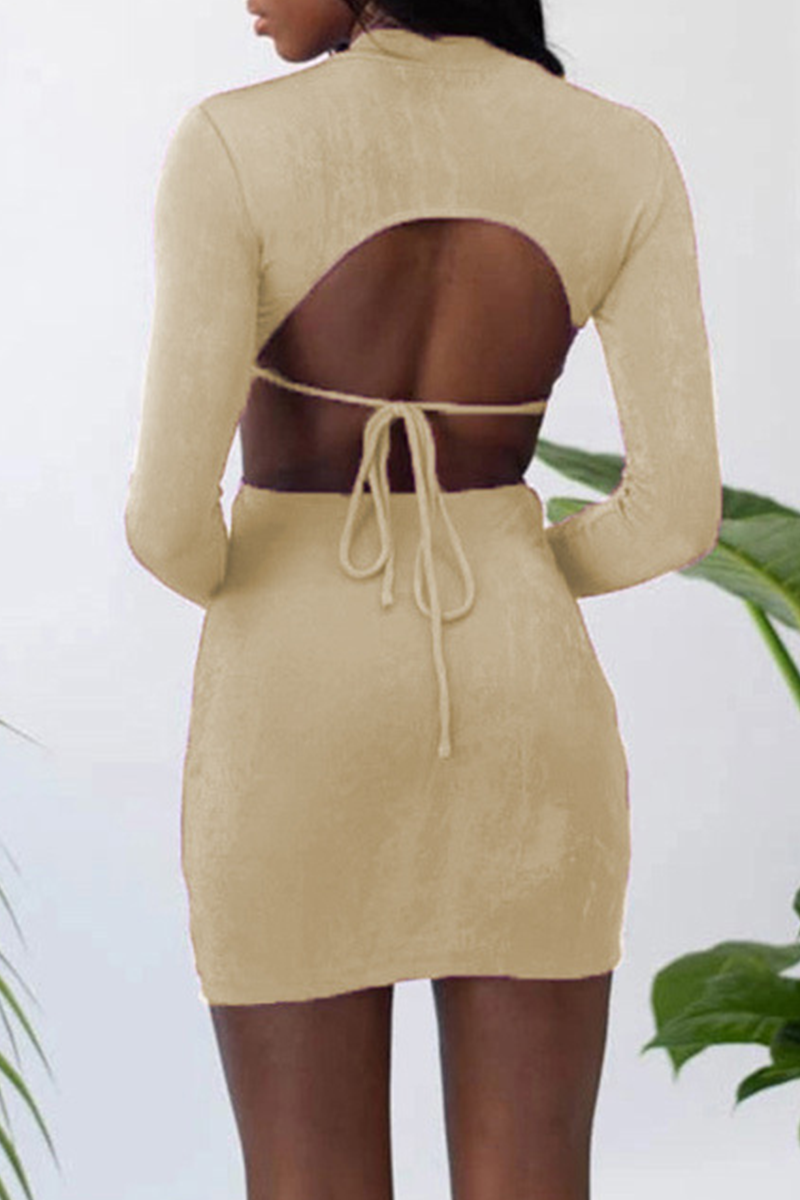 Vestidos sexis de falda lápiz con cuello alto, ahuecados y sólidos (8 colores)