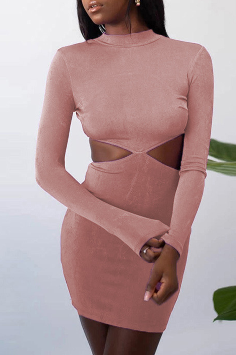 Vestidos sexis de falda lápiz con cuello alto, ahuecados y sólidos (8 colores)