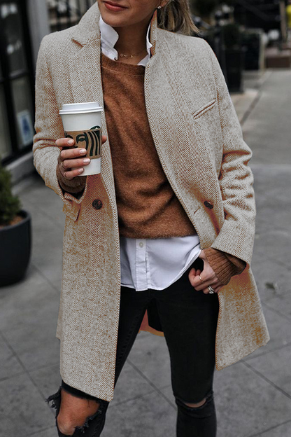 Prenda de abrigo informal de rayas con cuello vuelto y hebilla de patchwork (3 colores)