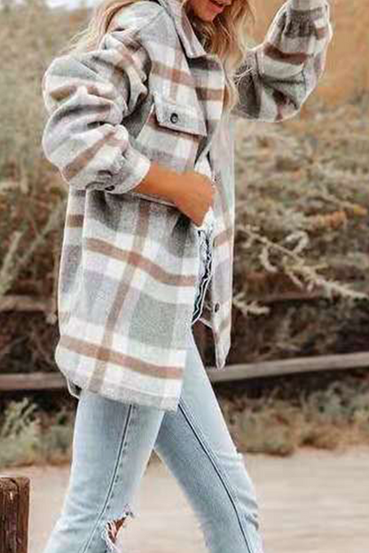 Prenda de abrigo informal con cuello vuelto, hebilla y bolsillo a cuadros (8 colores)