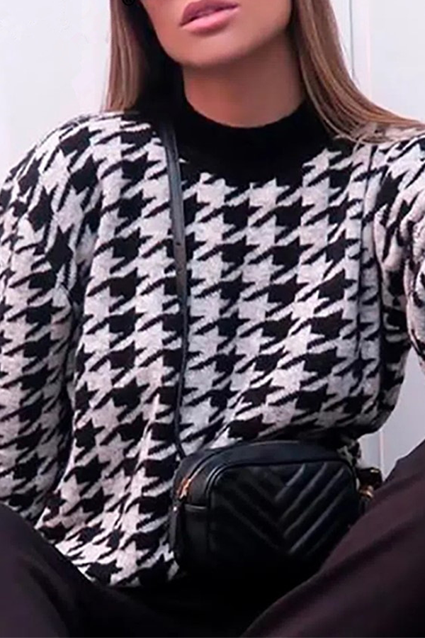 Suéter de cuello redondo con contraste de patchwork geométrico de moda urbana (3 colores)