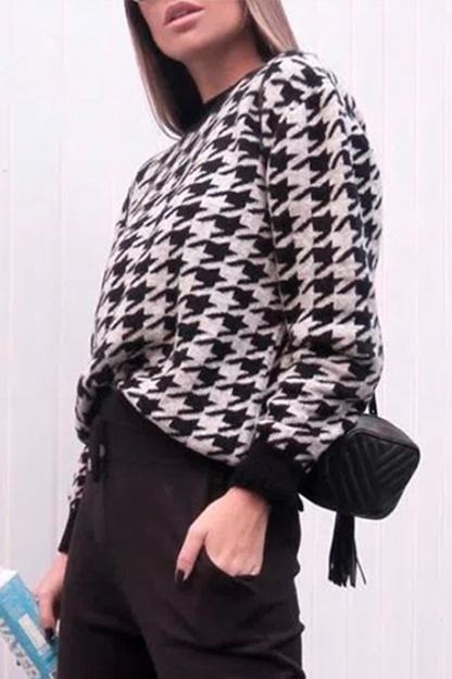 Suéter de cuello redondo con contraste de patchwork geométrico de moda urbana (3 colores)