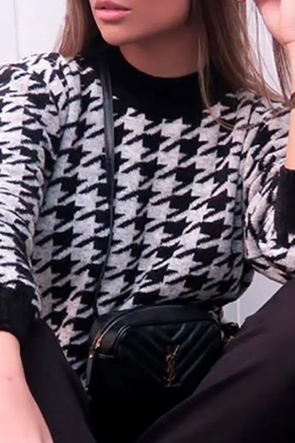 Suéter de cuello redondo con contraste de patchwork geométrico de moda urbana (3 colores)