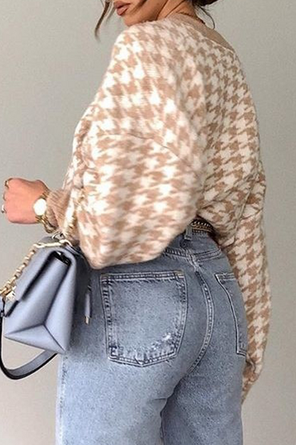 Suéter de cuello redondo con contraste de patchwork geométrico de moda urbana (3 colores)