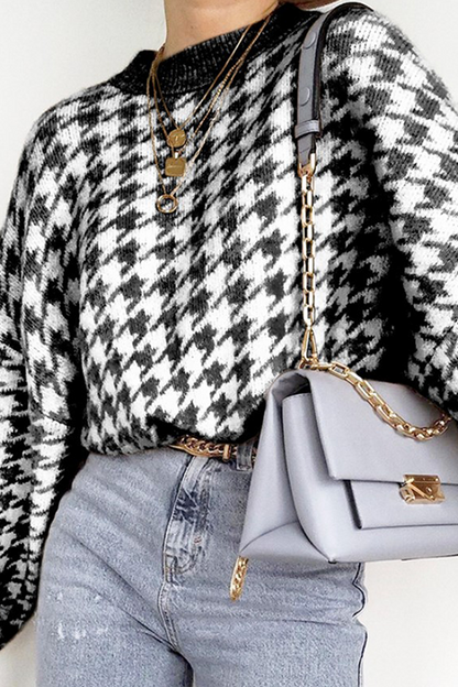 Suéter de cuello redondo con contraste de patchwork geométrico de moda urbana (3 colores)