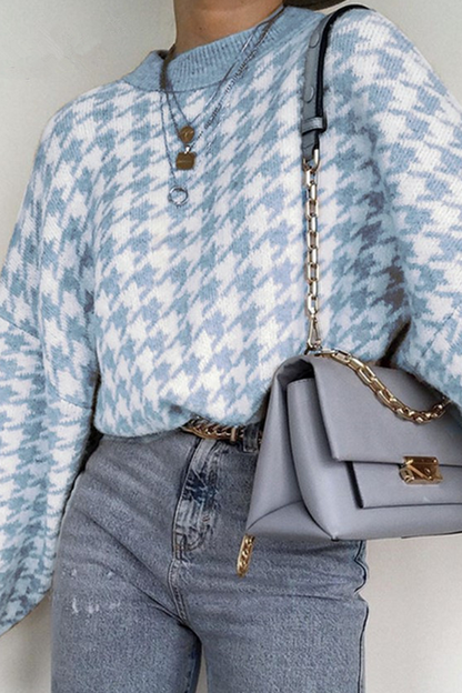 Suéter de cuello redondo con contraste de patchwork geométrico de moda urbana (3 colores)