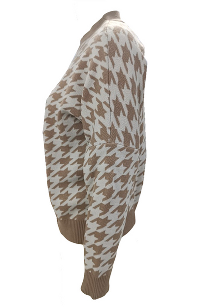 Suéter de cuello redondo con contraste de patchwork geométrico de moda urbana (3 colores)