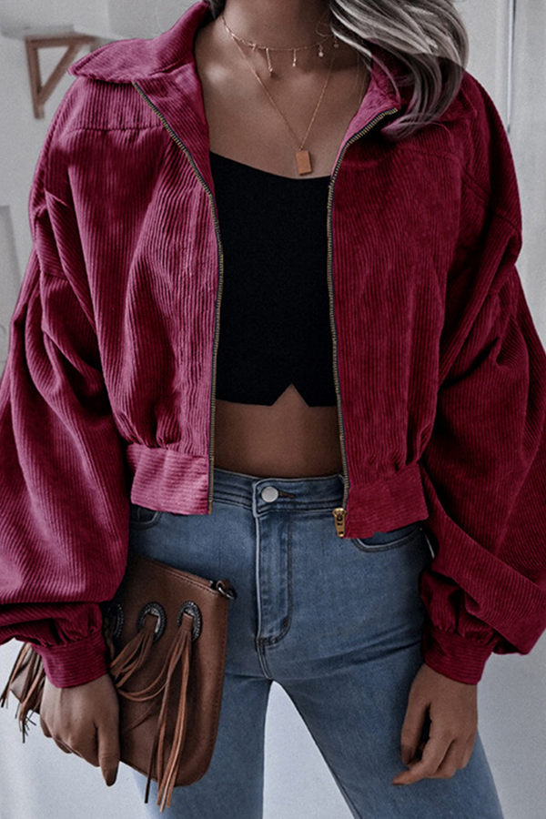 Prendas de abrigo informales de calle con cuello vuelto, cremallera y abertura en la costura lisa