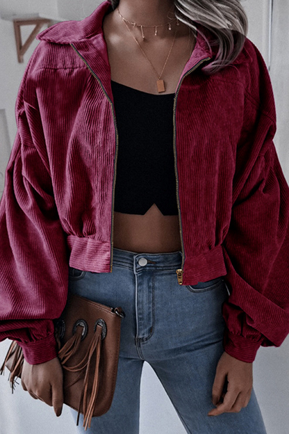 Prendas de abrigo informales de calle con cuello vuelto, cremallera y abertura en la costura lisa