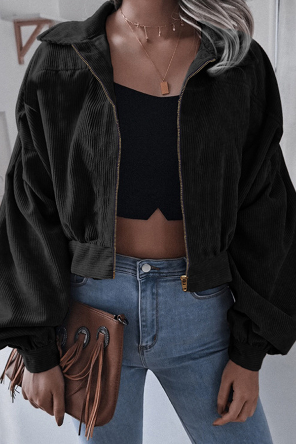 Prendas de abrigo informales de calle con cuello vuelto, cremallera y abertura en la costura lisa