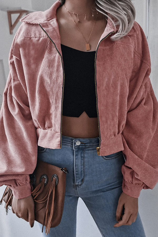 Prendas de abrigo informales de calle con cuello vuelto, cremallera y abertura en la costura lisa