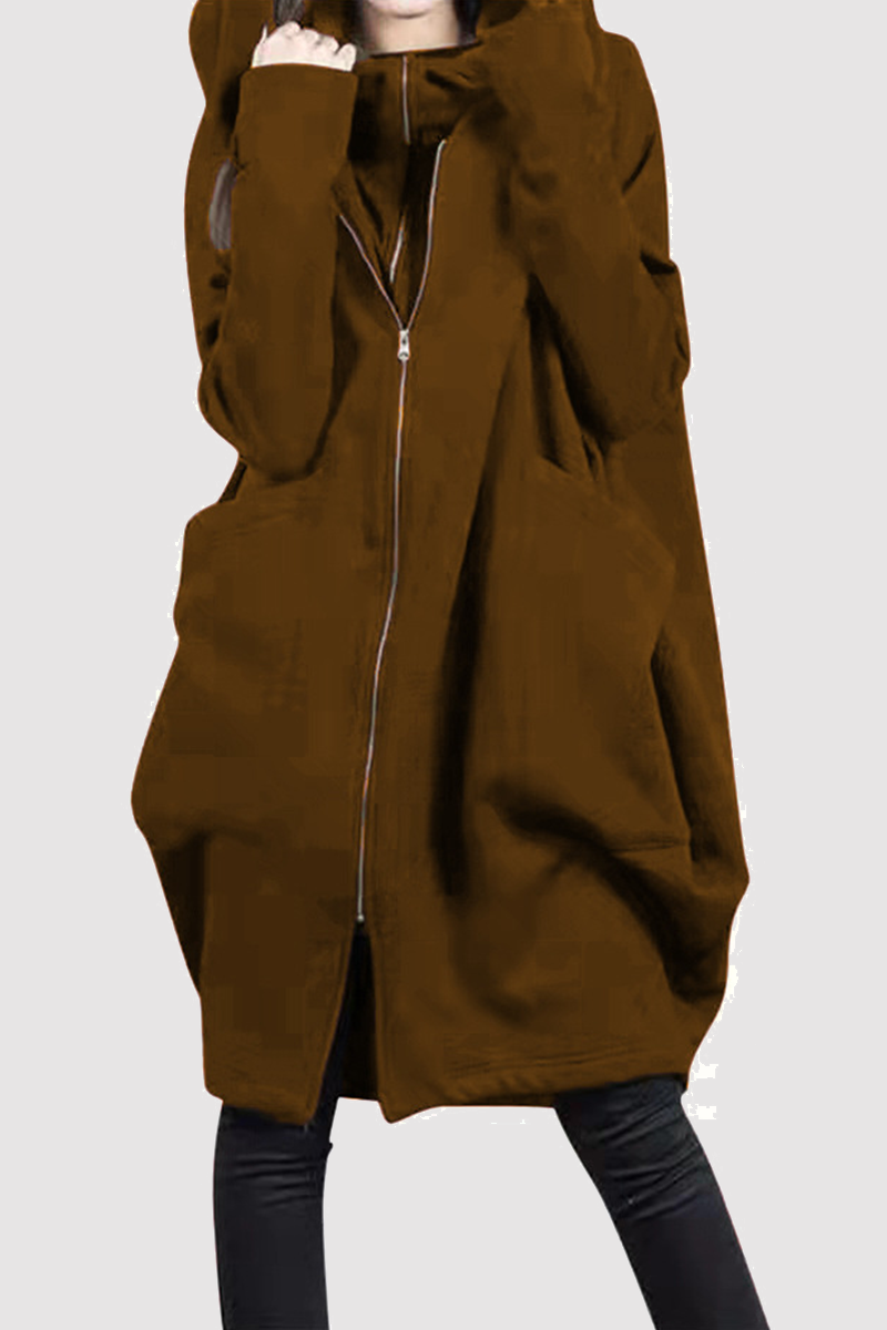 Prendas de abrigo informales con capucha, cuello y cremallera, con bolsillos sólidos (8 colores)