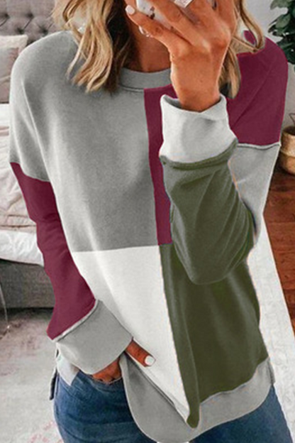 Tops casuales de cuello redondo con contraste de patchwork de colores (5 colores)