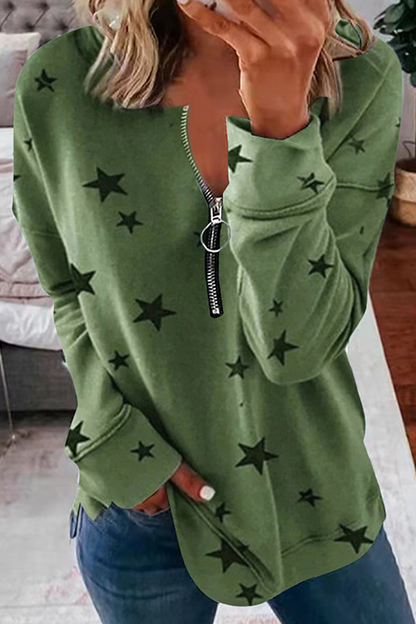 Tops casuales con cuello y cremallera de patchwork de estrellas (8 colores)