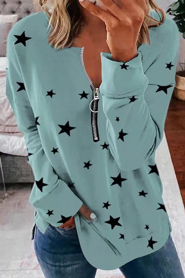 Tops casuales con cuello y cremallera de patchwork de estrellas (8 colores)