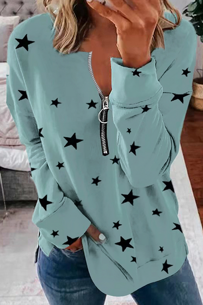 Tops casuales con cuello y cremallera de patchwork de estrellas (8 colores)