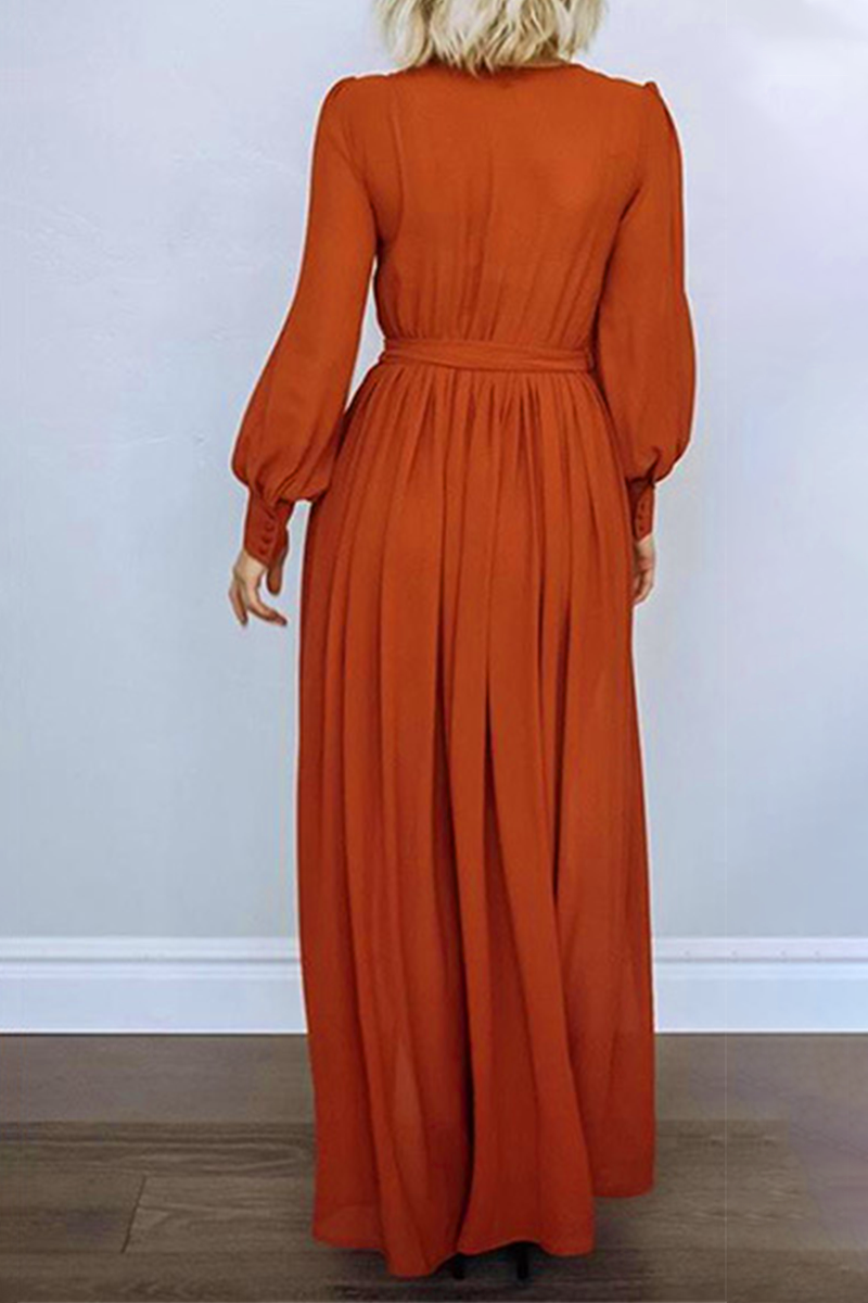 Vestidos elegantes de moda con abertura sólida y cinturón en el cuello en V (5 colores)