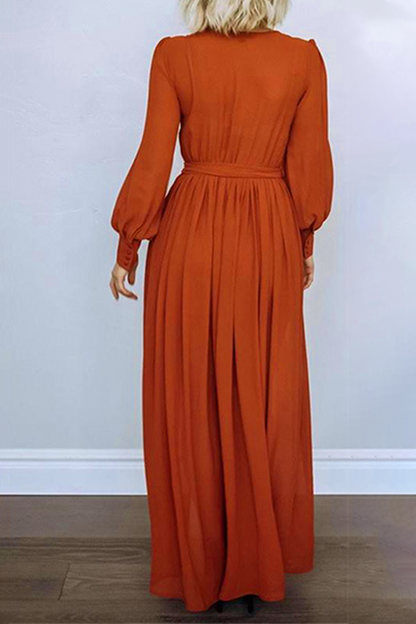 Vestidos elegantes de moda con abertura sólida y cinturón en el cuello en V (5 colores)