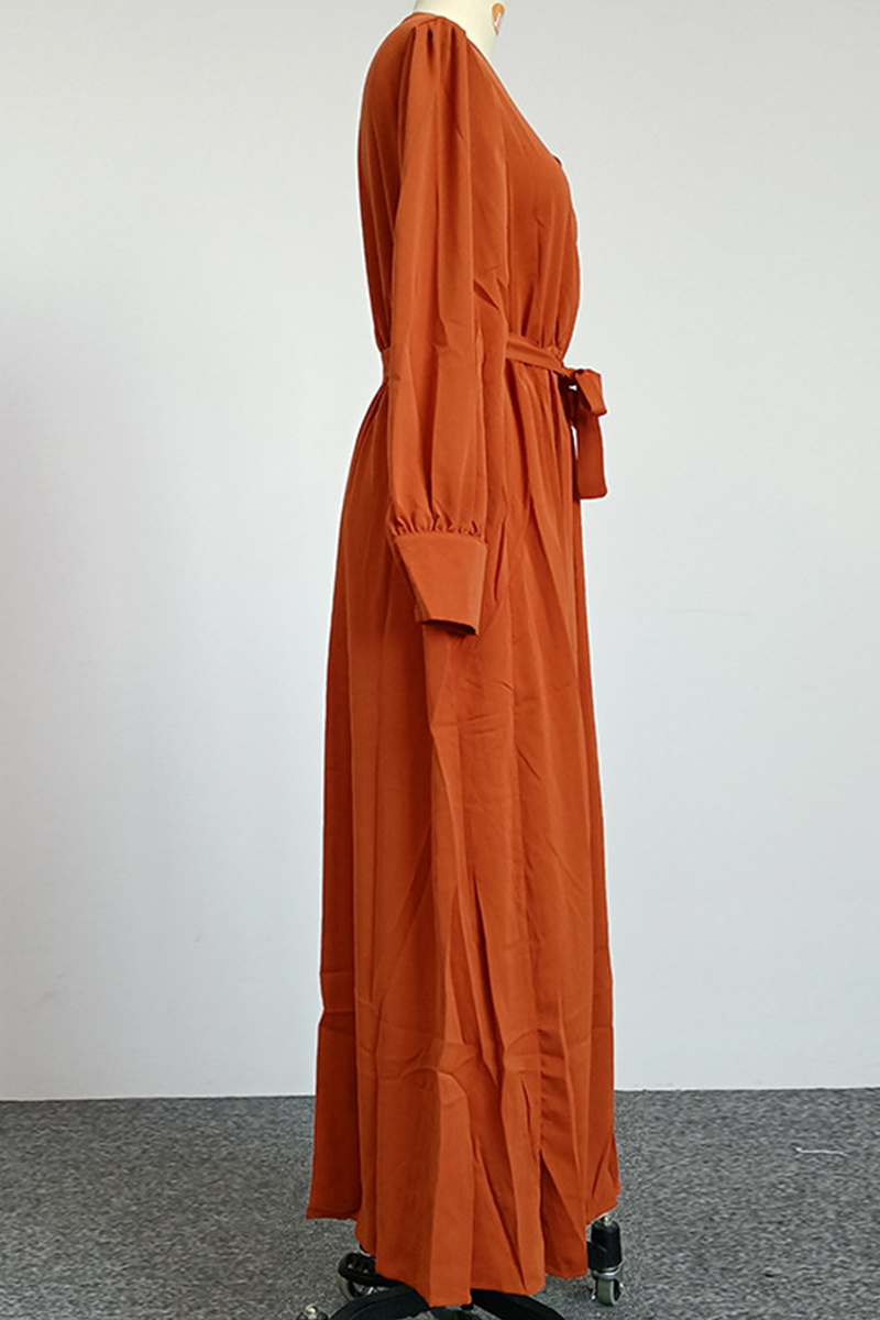 Vestidos elegantes de moda con abertura sólida y cinturón en el cuello en V (5 colores)