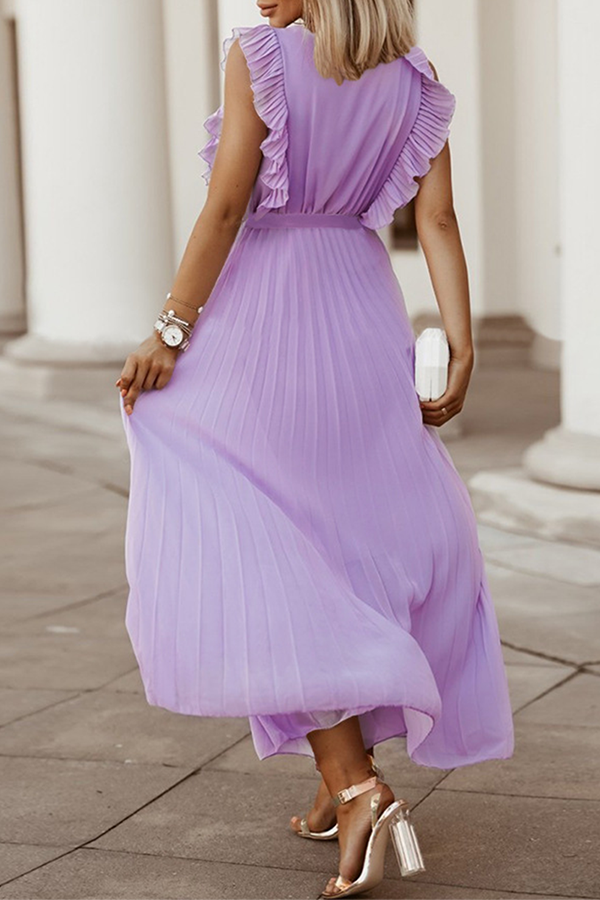 Elegante vestido plisado con escote en V y tirantes con volantes (6 colores)