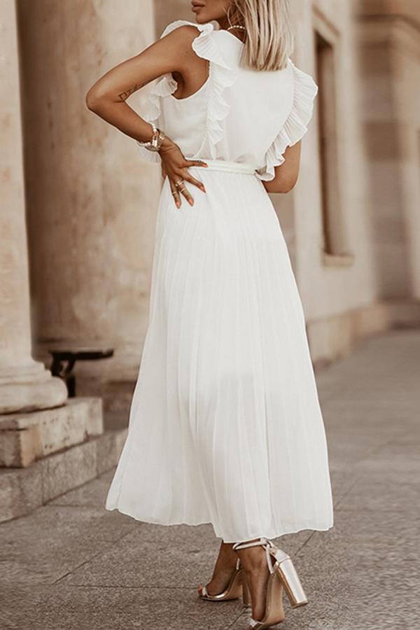 Elegante vestido plisado con escote en V y tirantes con volantes (6 colores)