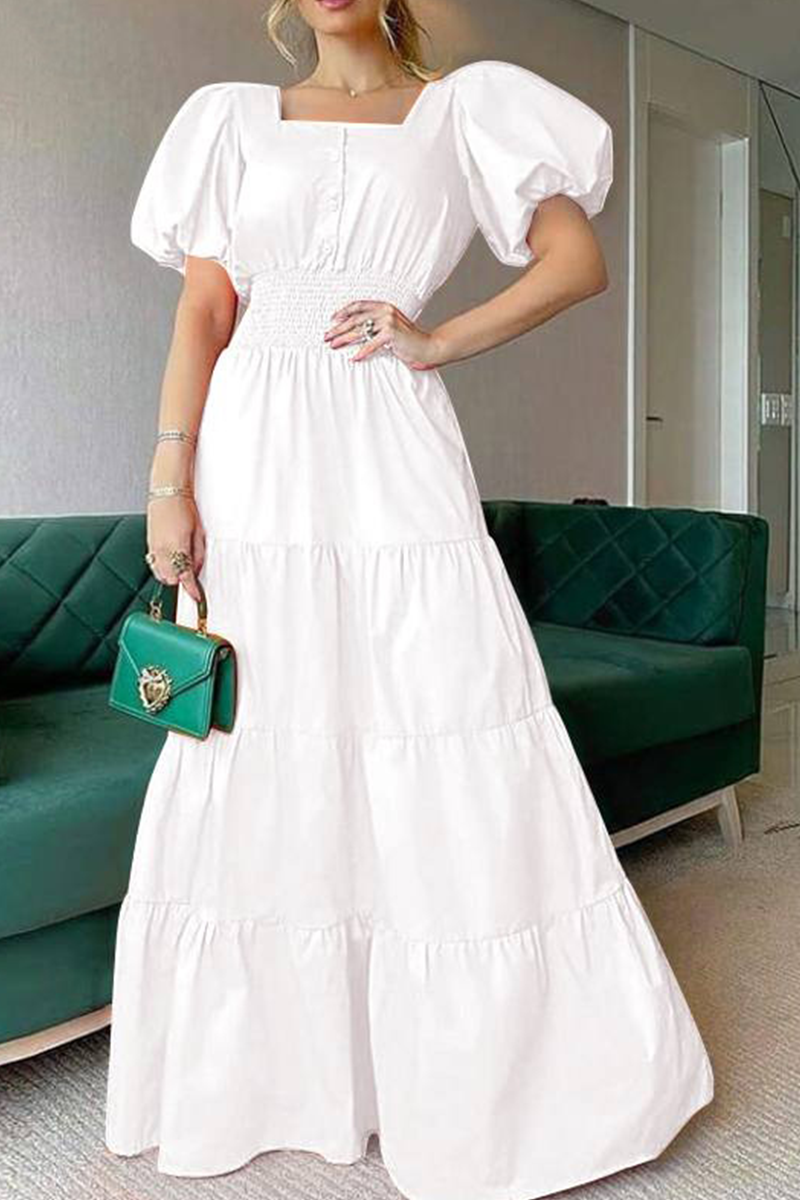 Vestidos casuales de patchwork liso con cuello cuadrado y falda pastel (3 colores)