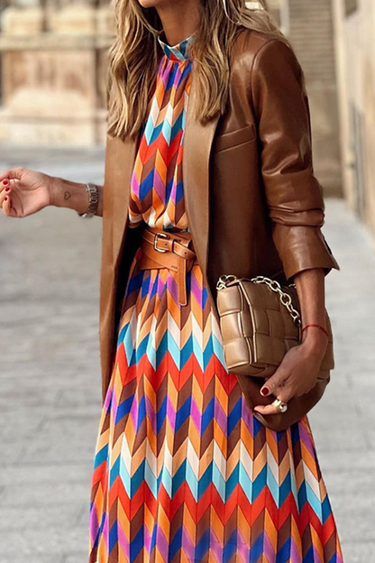 Casual Print Patchwork Half A Turtleneck Straight Dresses