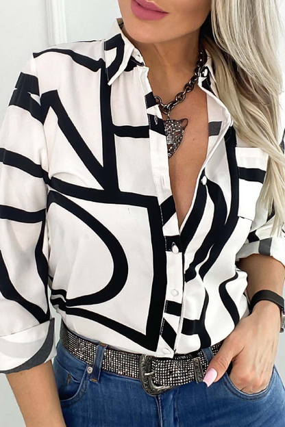 Blusa con cuello vuelto y abertura en la parte delantera con estampado de moda (4 colores)