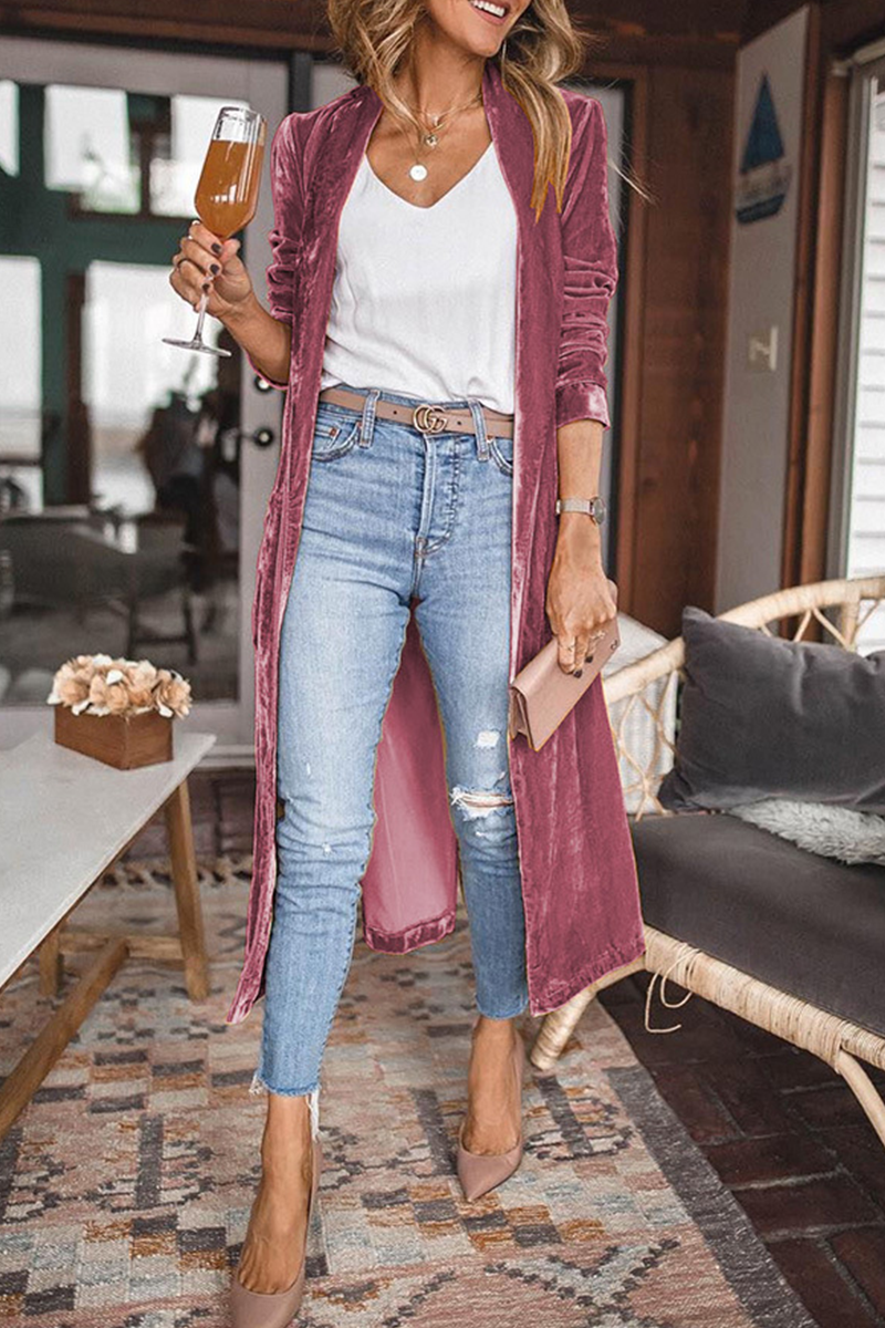 Prenda exterior informal de cuello tipo cárdigan con parches lisos (7 colores)