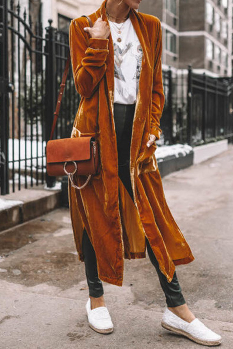 Prenda exterior informal de cuello tipo cárdigan con parches lisos (7 colores)