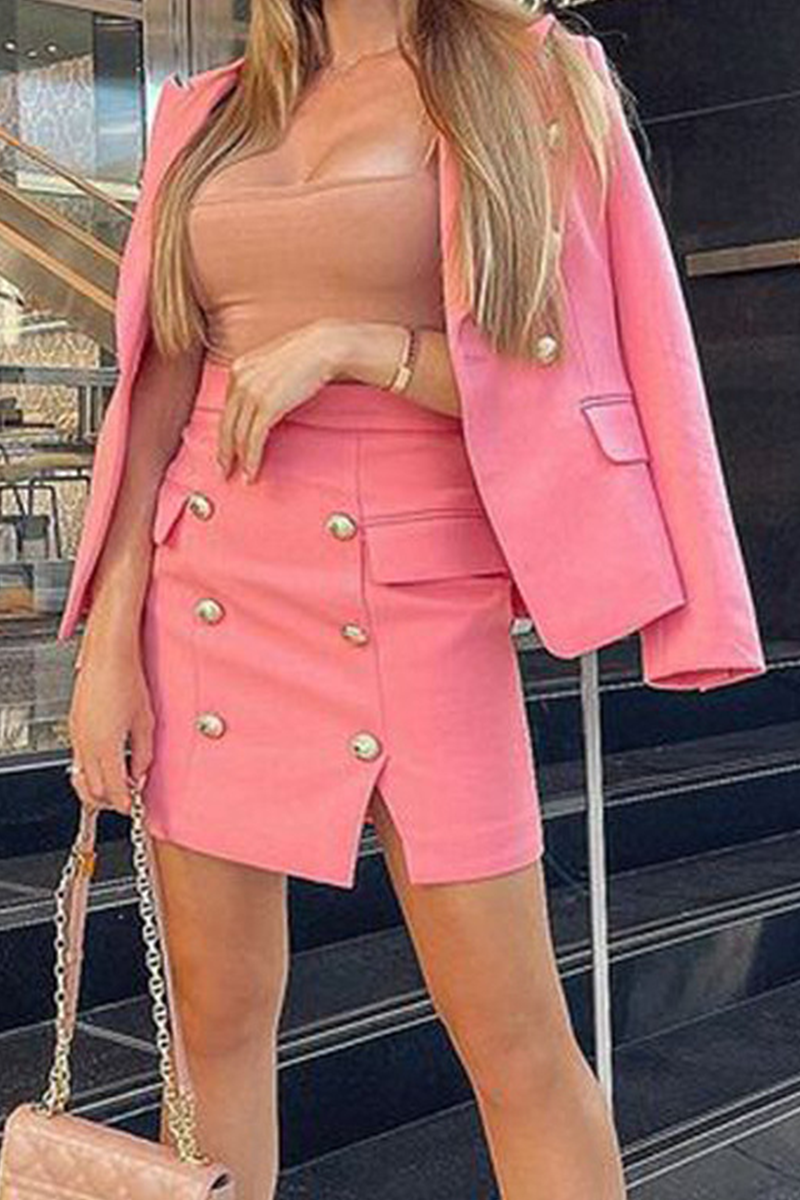 Conjunto de dos piezas informal con estampado, hebilla, cuello vuelto, manga larga