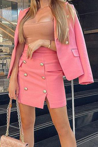 Conjunto de dos piezas informal con estampado, hebilla, cuello vuelto, manga larga