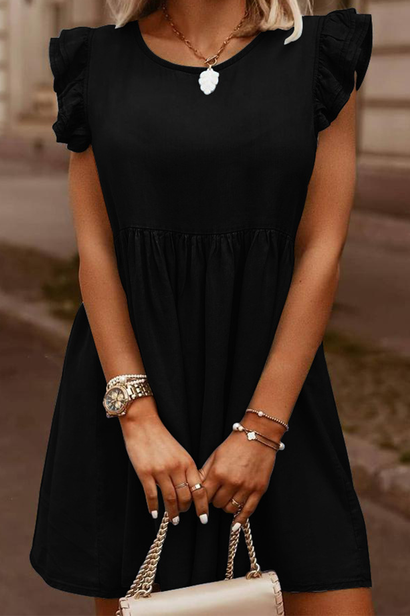 Vestidos vaqueros rectos informales de cuello redondo, sin mangas y con volantes (4 colores)