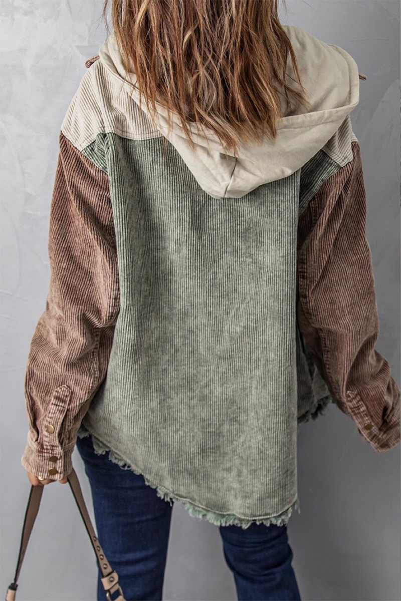 Prenda exterior informal de cuello vuelto con cordón ajustable de color sólido