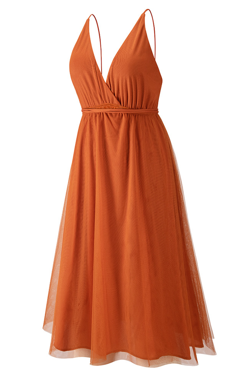 Vestidos casuales de malla lisa con escote en V y falda pastel (4 colores)