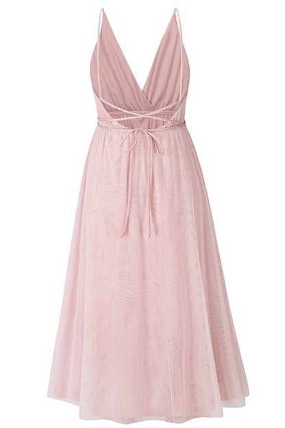 Vestidos casuales de malla lisa con escote en V y falda pastel (4 colores)