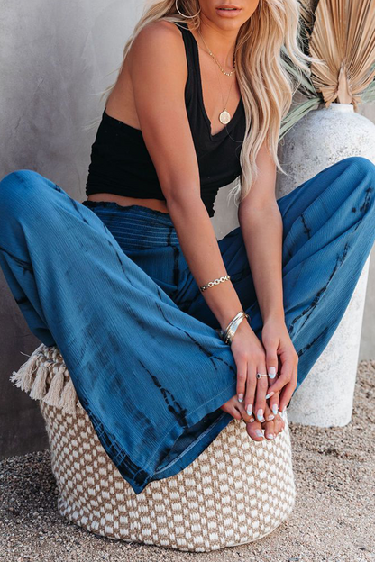 Pantalones casuales con estampado de patchwork, rectos, de cintura alta y pierna ancha con estampado completo