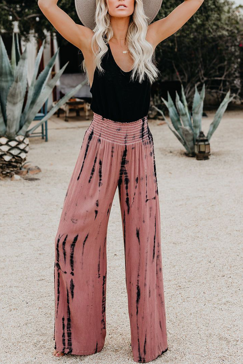 Pantalones casuales con estampado de patchwork, rectos, de cintura alta y pierna ancha con estampado completo