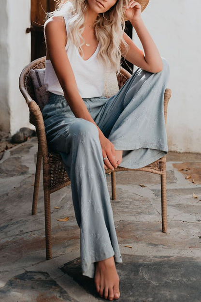 Pantalones casuales con estampado de patchwork, rectos, de cintura alta y pierna ancha con estampado completo