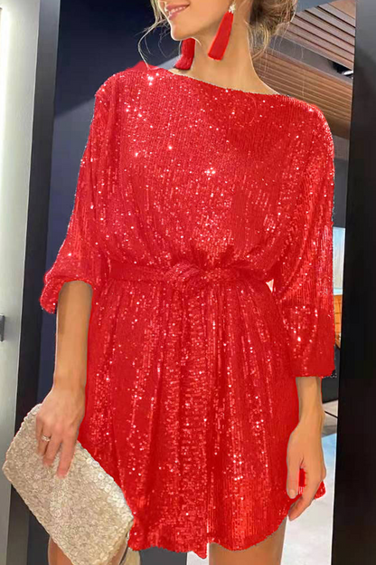 Vestidos sexis con lentejuelas sólidas y hombros descubiertos (7 colores)