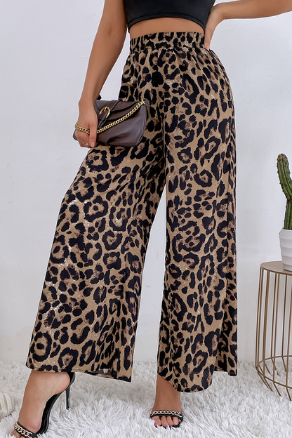 Pantalones casuales con estampado de bota dividida y cintura media, pierna ancha y estampado completo